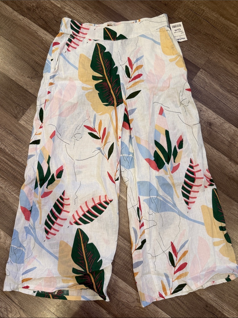 Cynthia Rowley 100% Linen Tropical Print Linen Pants - Multicolor Leaf Pattern - Picture 2 of 6